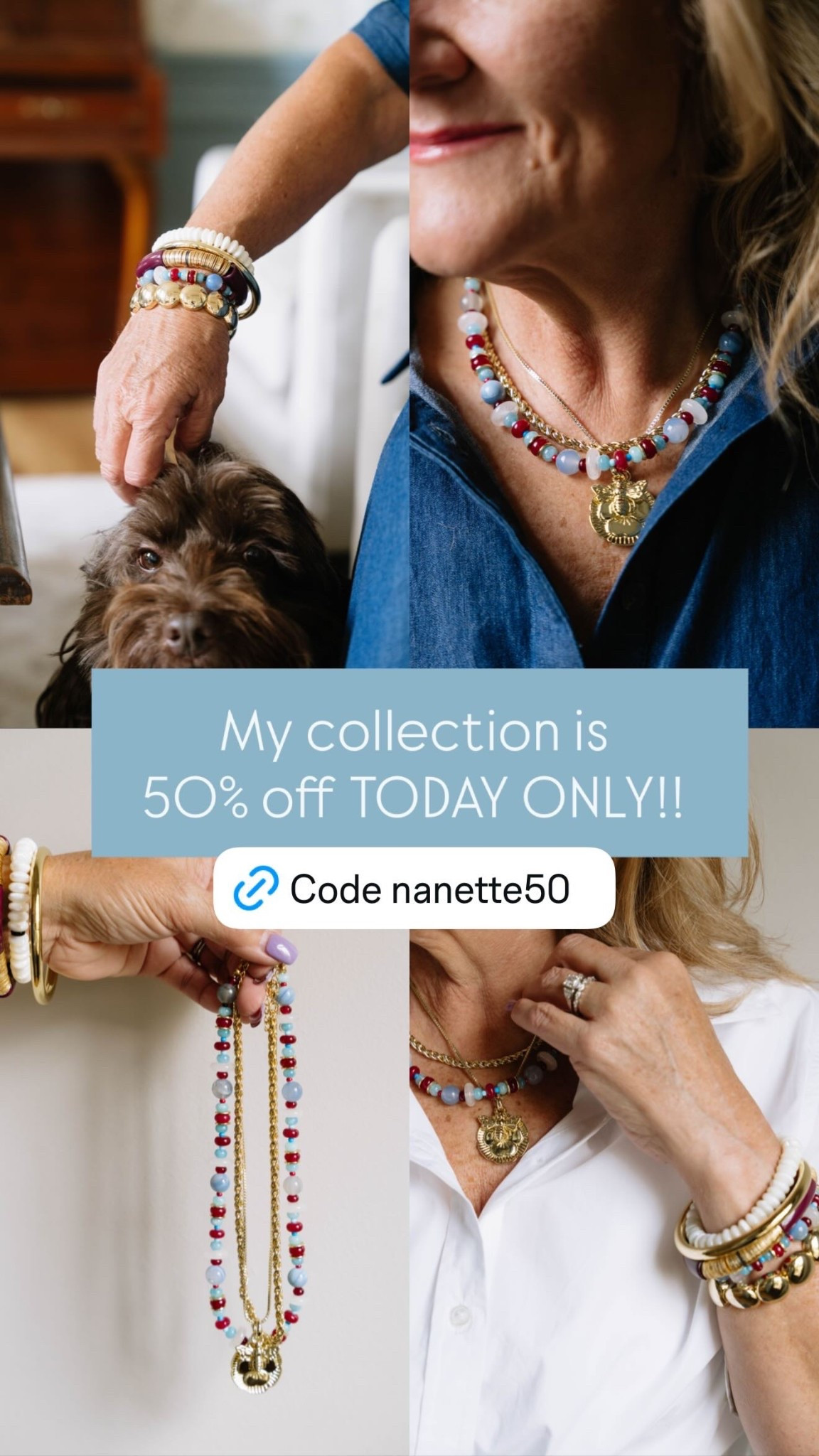 My collection is 
50% off TODAY ONLY!!

#LTKSaleAlert #LTKGiftGuide #LTKOver40