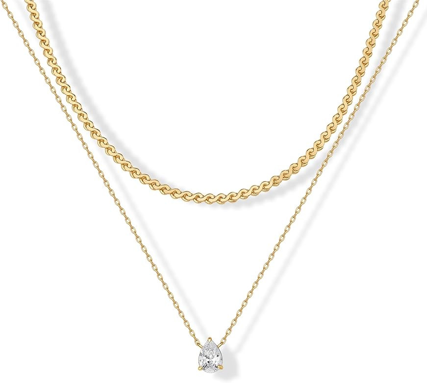 PAVOI 14K Gold Plated Twisted Singapore Chain Layering Choker with Round Solitaire and Serpentine... | Amazon (US)