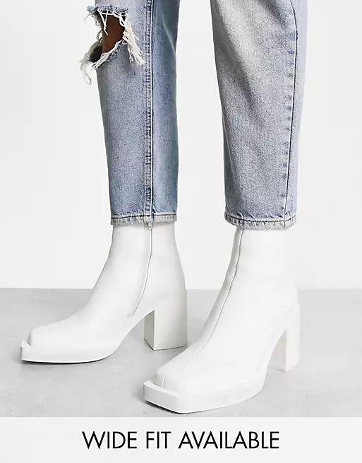 ASOS DESIGN Heeled chelsea boots with angled toe in white leather | ASOS (Global)