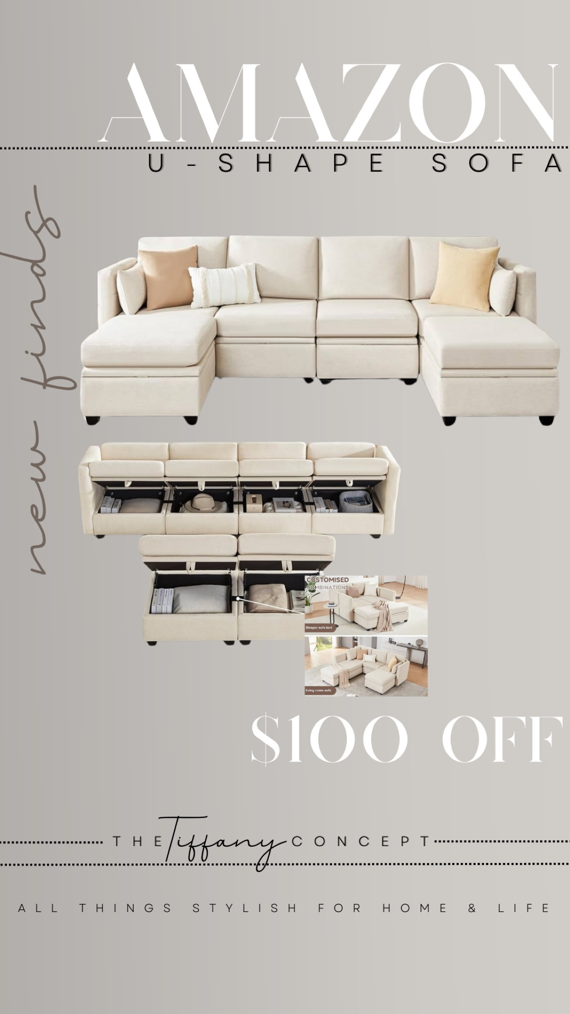 This STORAGE U-shaped couch looks so clean and put together. I love all of the extra storage to put your throw pillows, blankets, toys, or anything else you need tucked away and out of sight. Save $100 right now with an available coupon! 

#LTKFamily #LTKHome #LTKSaleAlert