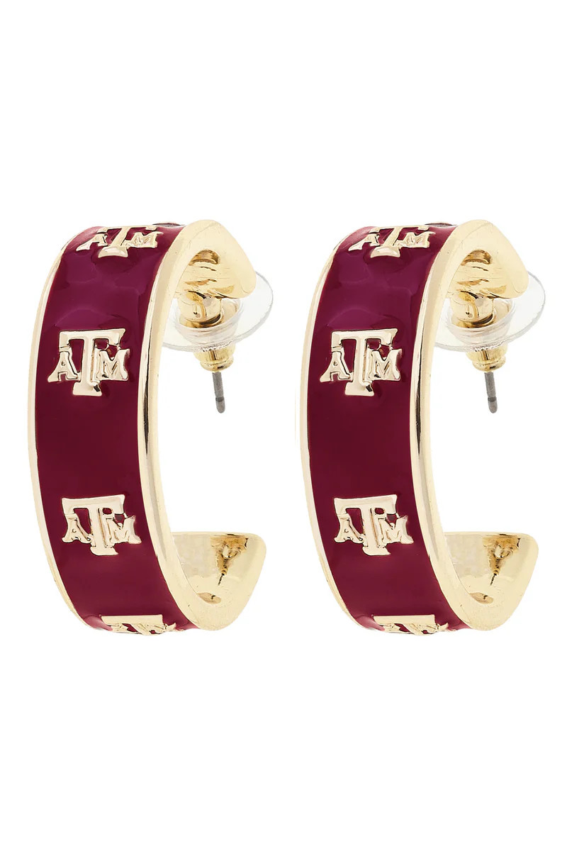 Texas A&M Aggies Enamel Logo Hoop Earrings in Maroon/Shiny Gold | CANVAS