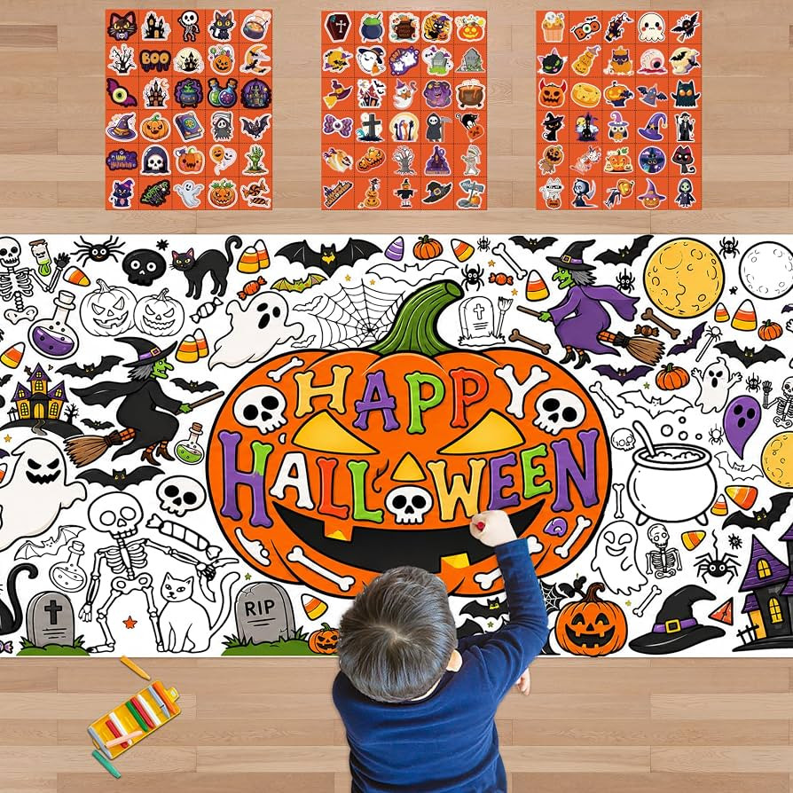 Halloween Crafts for Kids - Giant Coloring Poster with 90 PCS Kids Stickers | Amazon (US)