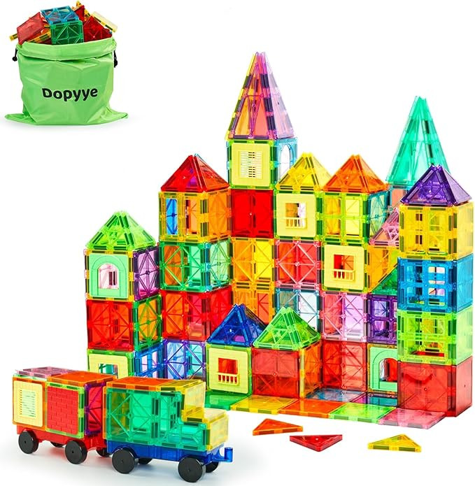 132 PCS Magnetic Tiles Building Blocks with 2 Cars, STEM Educational Construction Montessori Toys... | Amazon (US)