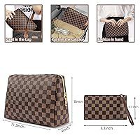 Makeup Bag, Cosmetic Bag, Portable Leather Large Checkered Makeup Bag, 2 Pack Large Capacity Trav... | Amazon (US)