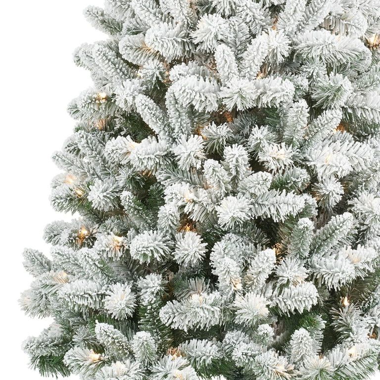 Holiday Time 6.5ft Pre-Lit Flocked Frisco Pine Christmas Tree, Green, 6.5', Clear | Walmart (US)
