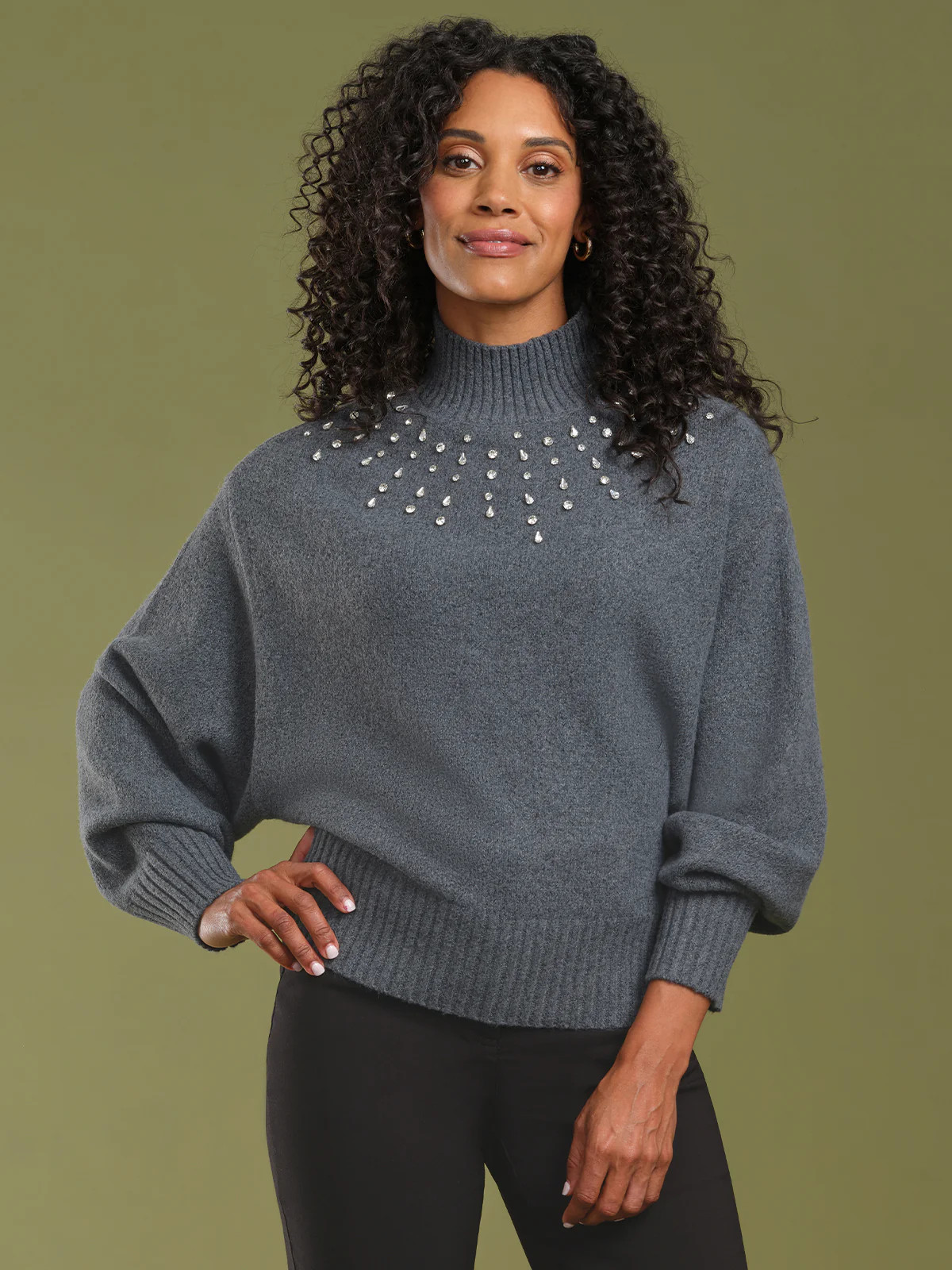 89th & Madison Rhinestone Embellished Mock Neck Sweater | 89th + Madison