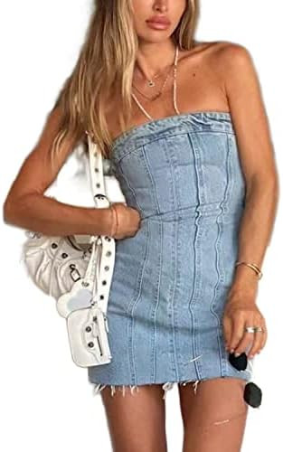 Sexy Denim Summer Dresses 2025 Women Y2k Clothing Jeans Tube Backless Bodycon Mini Dress Western ... | Amazon (US)
