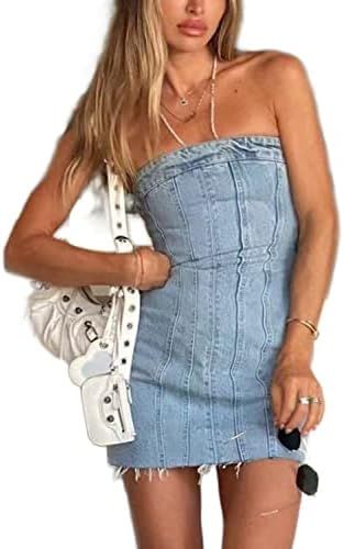 Sexy Denim Summer Dresses 2023 Women Y2k Clothing Jeans Tube Backless Bodycon Mini Dress Western ... | Amazon (US)