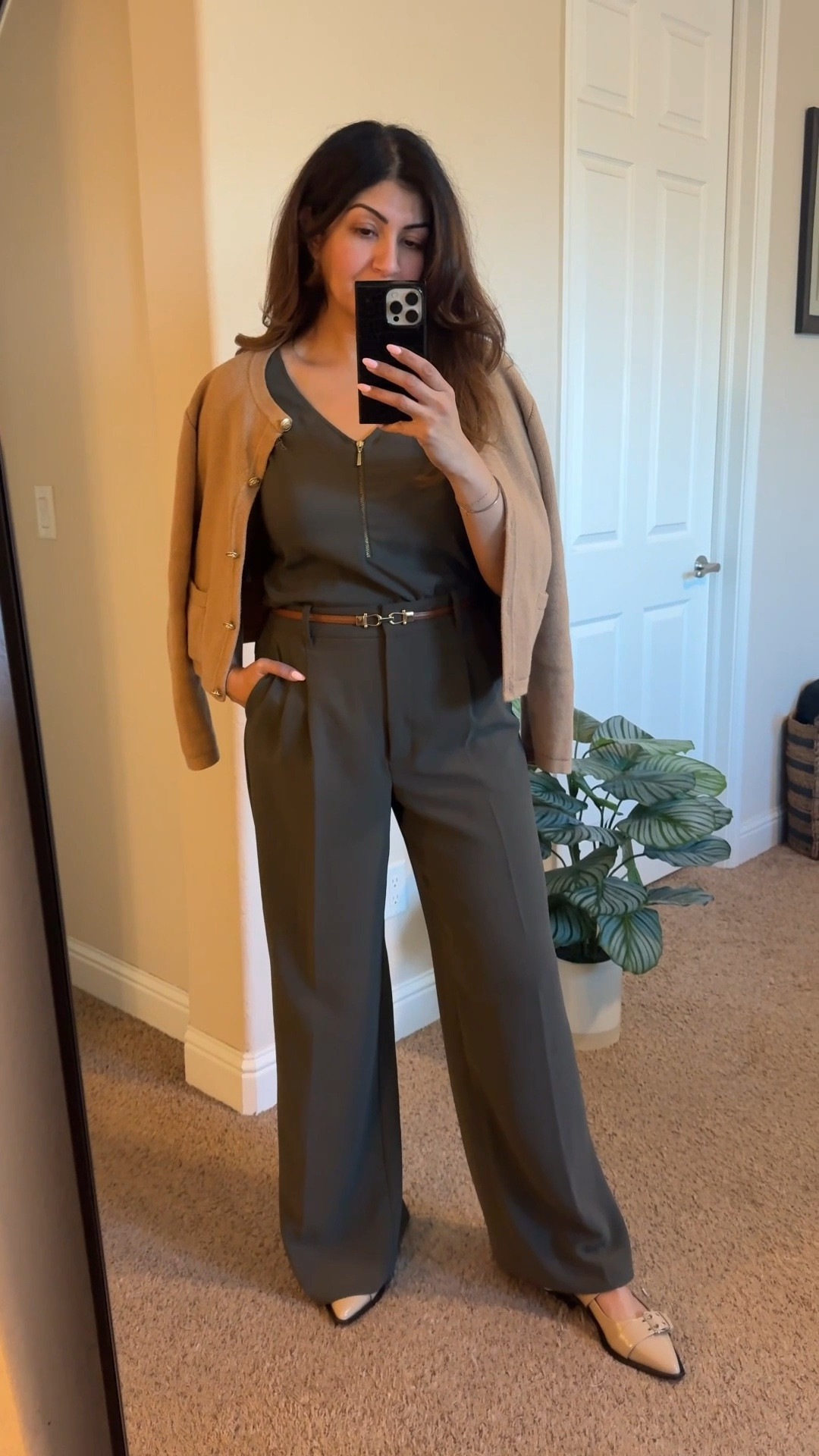 Lunch meeting. Wearing these pleated wide leg pants, a satin top and camel lady jacket. 

Cute work outfit / office look / realistic outfits for work/ corporate outfit / office outfits for women / what to wear to the office / tailored looks / chic but affordable/ outfits for government employees 

#WomensWorkwear  
#OfficeOutfits  
#BusinessCasualStyle  
#WorkwearInspo  
#OfficeFashion  

#LTKWatchNow #LTKMidsize #LTKWorkwear