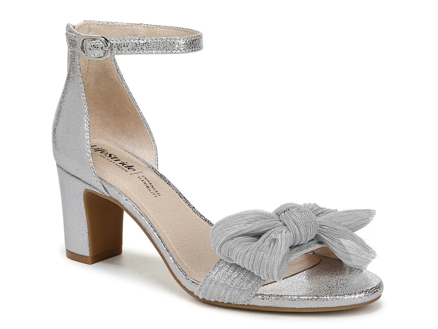 LifeStride Florencebow Bow Sandal | Women's | Silver Metallic | Size 7.5 | Heels | Sandals | Ankle Strap | DSW