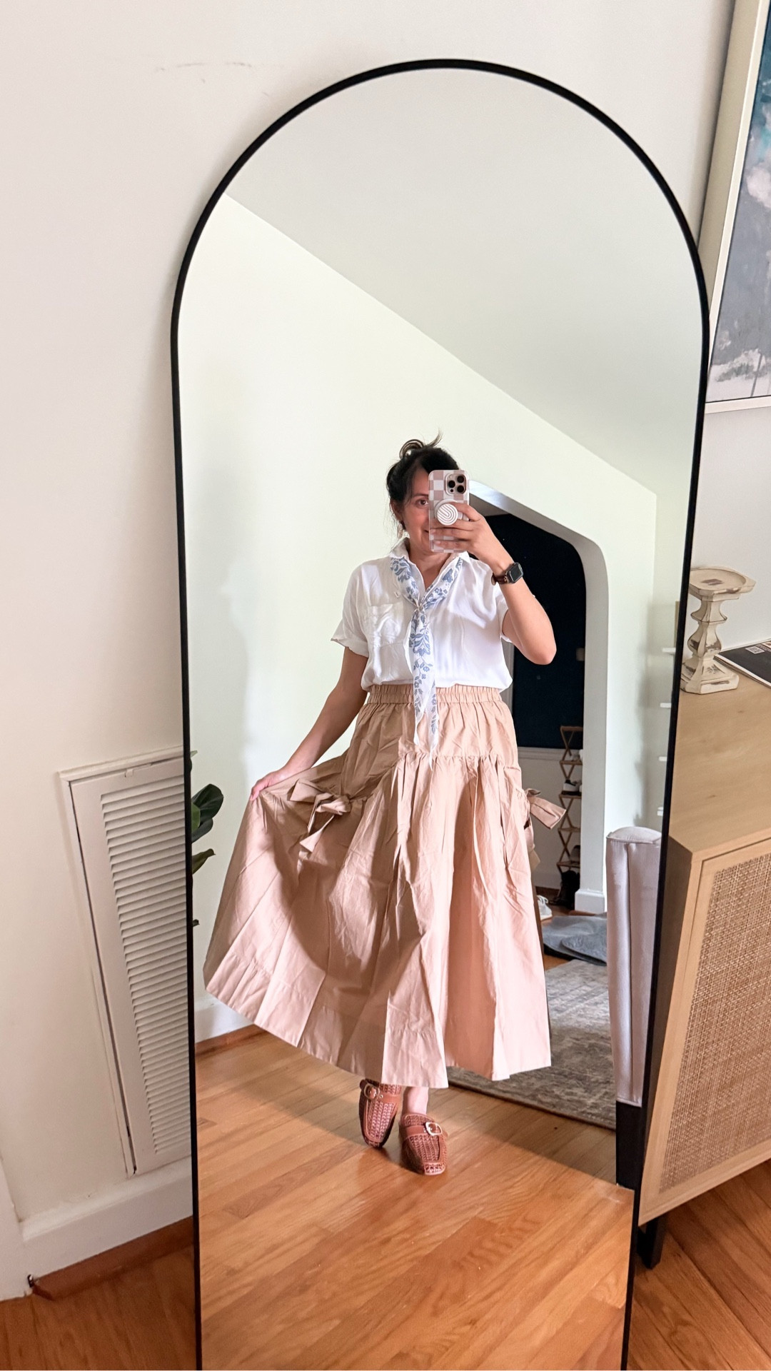 Are you Looking for a classic, feminine workwear outfit that can also works for everyday wear but still feels put together?

If you’ve been searching for midi skirt, casual chic outfits for women, or modest outfit ideas for spring and summer, this look is an easy one to recreate. 

A crisp white blouse paired with a flowy neutral midi skirt gives you that polished, effortless style that always works.

If you are searching for: 
-Midi skirt outfit ideas for women in their 30s & 40s
-Modest, feminine outfits that feel modern
-Casual chic outfits for brunch, errands, or everyday wear
-Classic wardrobe staples you can mix and match

Styled with woven flats and a lightweight scarf detail for that soft, European-inspired look. 

Save this for your next effortless workwear outfit idea 

#LTKvlog #LTKMothersDay #LTKWorkwear