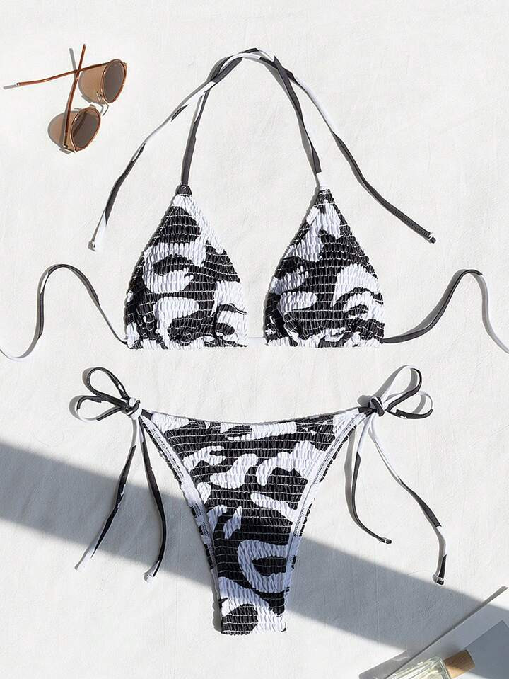 SHEIN Swim Vcay Women Summer Beach Halter Neck Bikini Set, Random Print | SHEIN