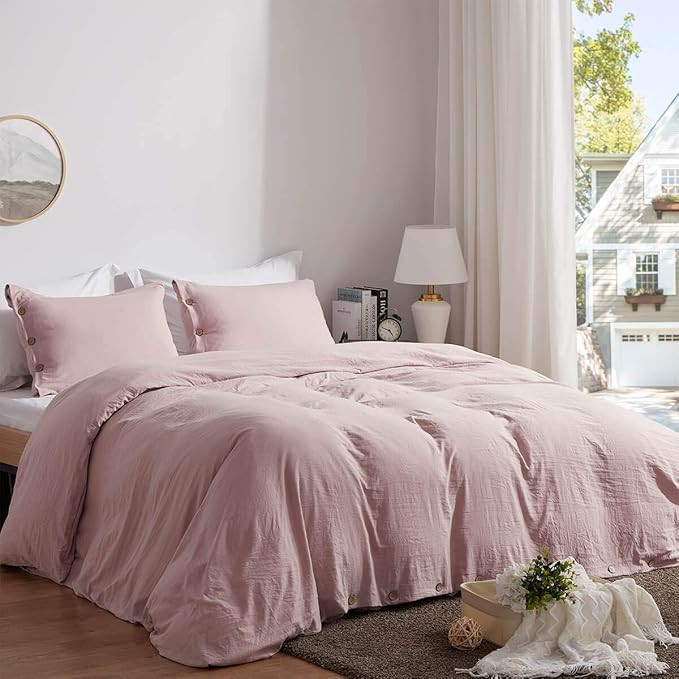 SunStyle Home Duvet Cover Set with Buttons Closure King Size-Light Purple Washed 100% Microfiber,... | Amazon (US)