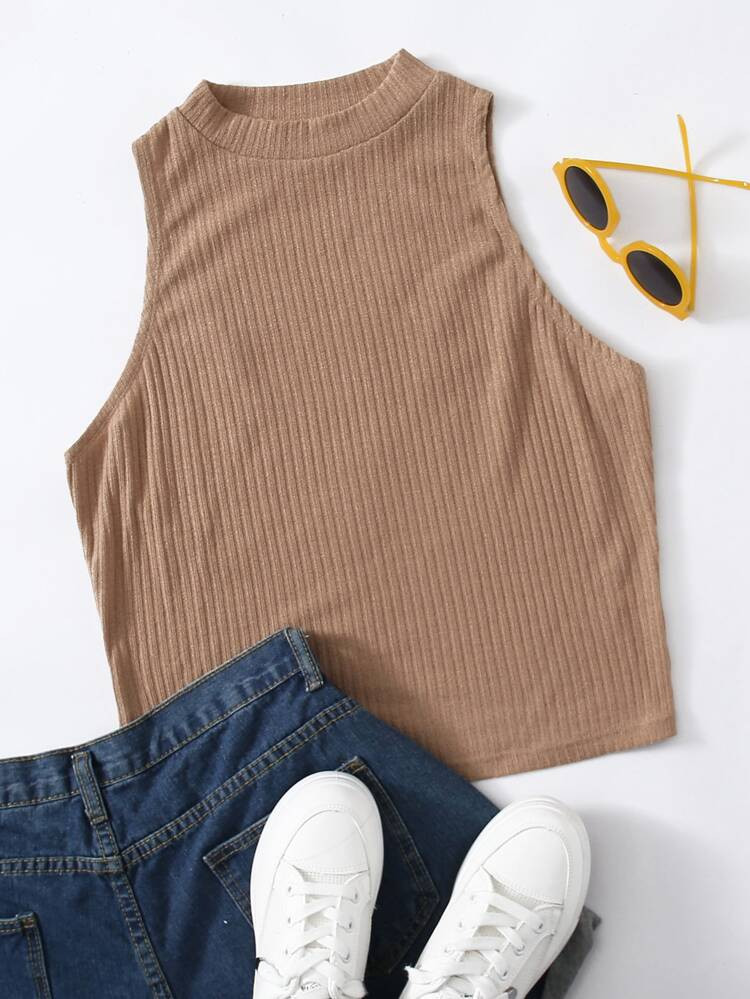 SHEIN Plus Solid Rib-knit Tank Top | SHEIN