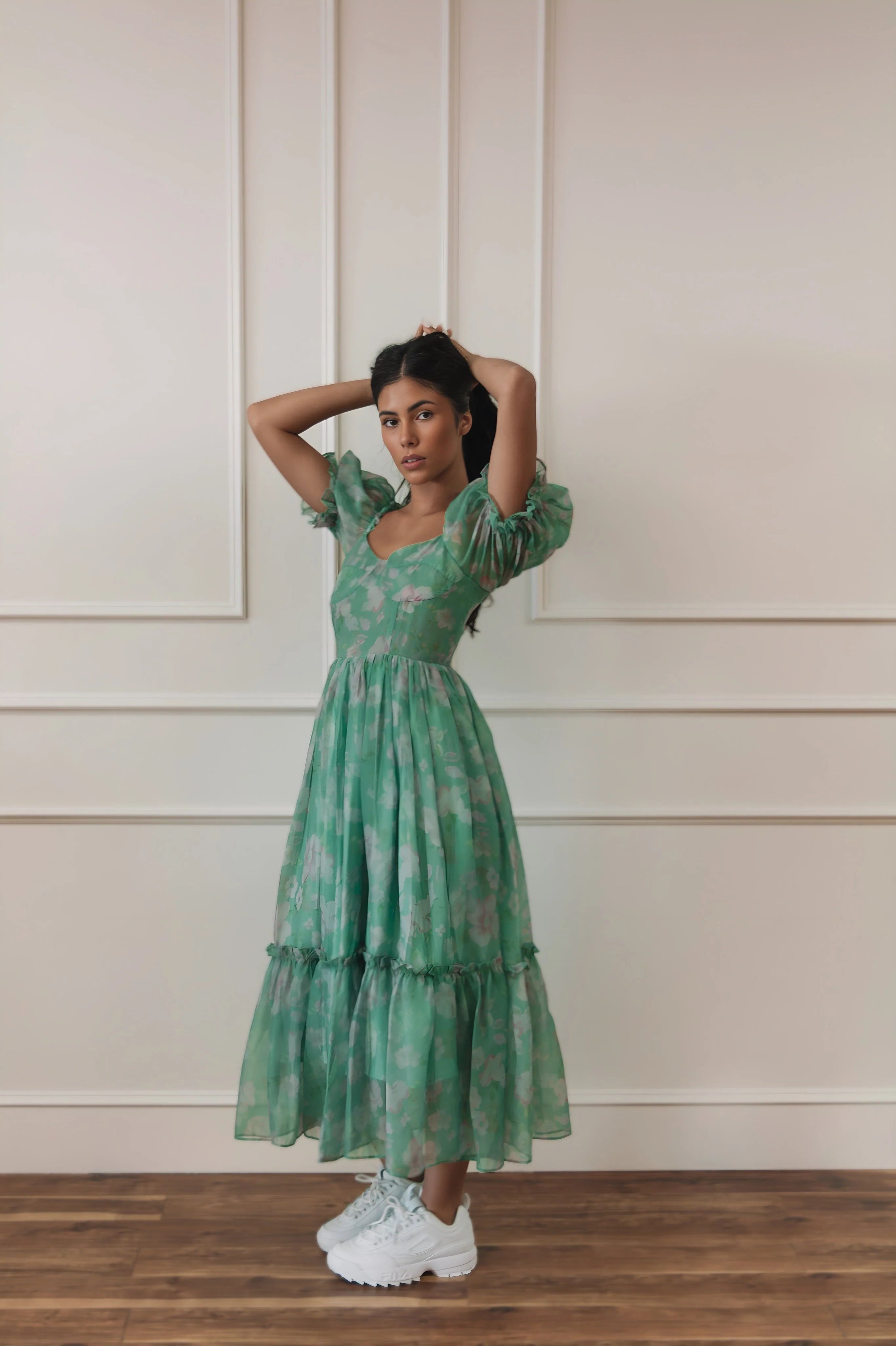 Floral Green Princess Dress | FEHRNVI