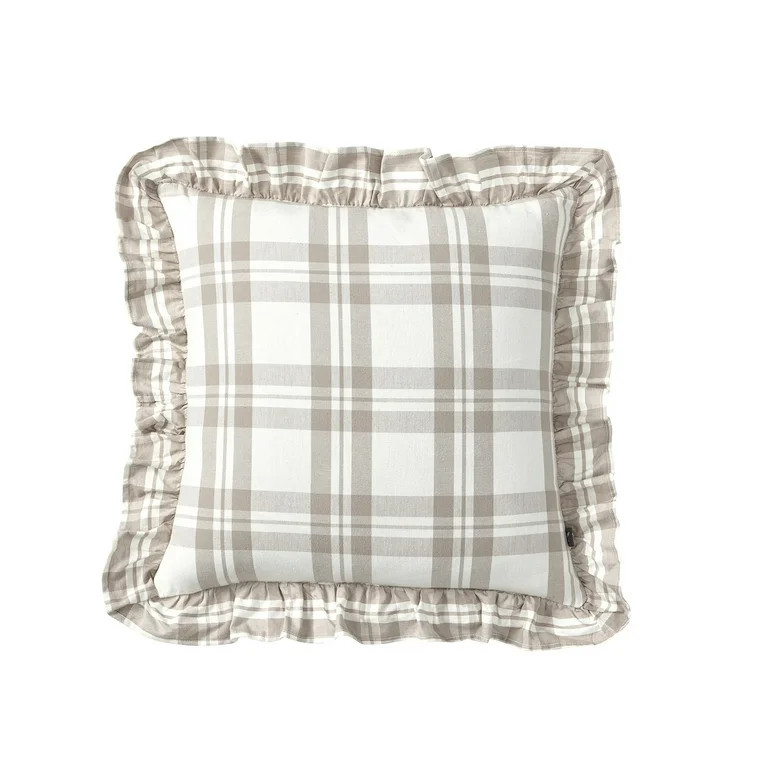 My Texas House 18" x 18" Jane Taupe Plaid Cotton Decorative Pillow Cover | Walmart (US)