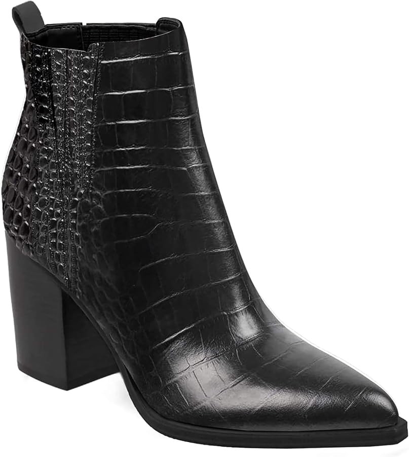 Imily Bela Womens Ankle Boots Pointed Toe Chunky Stacked Mid Heeled Faux Suede Leather Booties | Amazon (US)