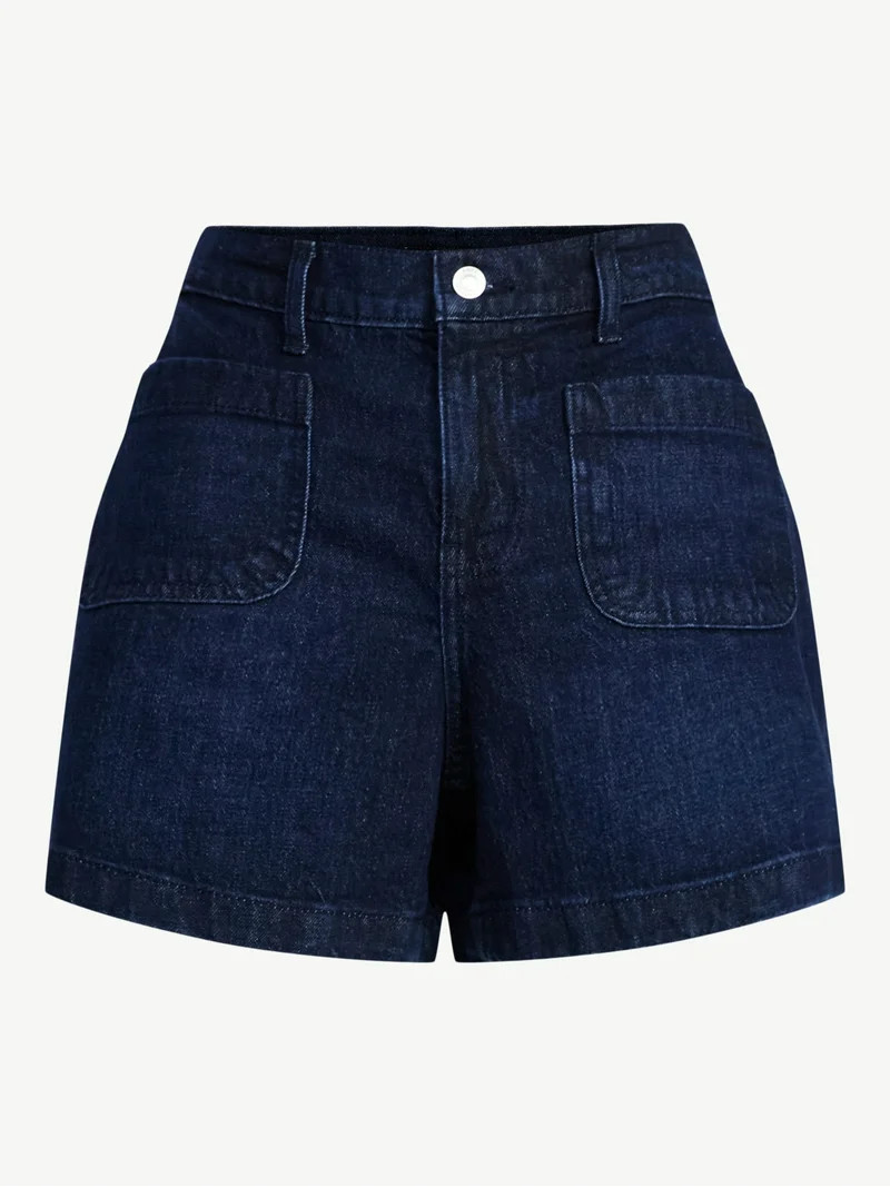 Free Assembly Women's and Women's Plus Patch Pocket Denim Shorts, 4" Inseam, Sizes 0-28W | Walmart (US)