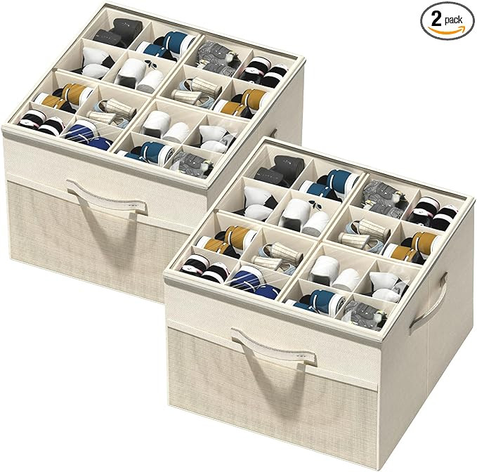 Aokeyee Shoe Organizer for Closet,2 Pack Foldable Shoe Storage Organizer Box Bin with Adjustable ... | Amazon (US)