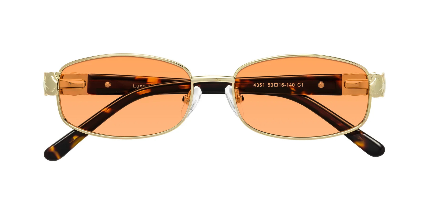 Gold Classic Metal Rectangle Tinted Sunglasses with Medium Orange Sunwear Lenses - Luxe | Yesglasses