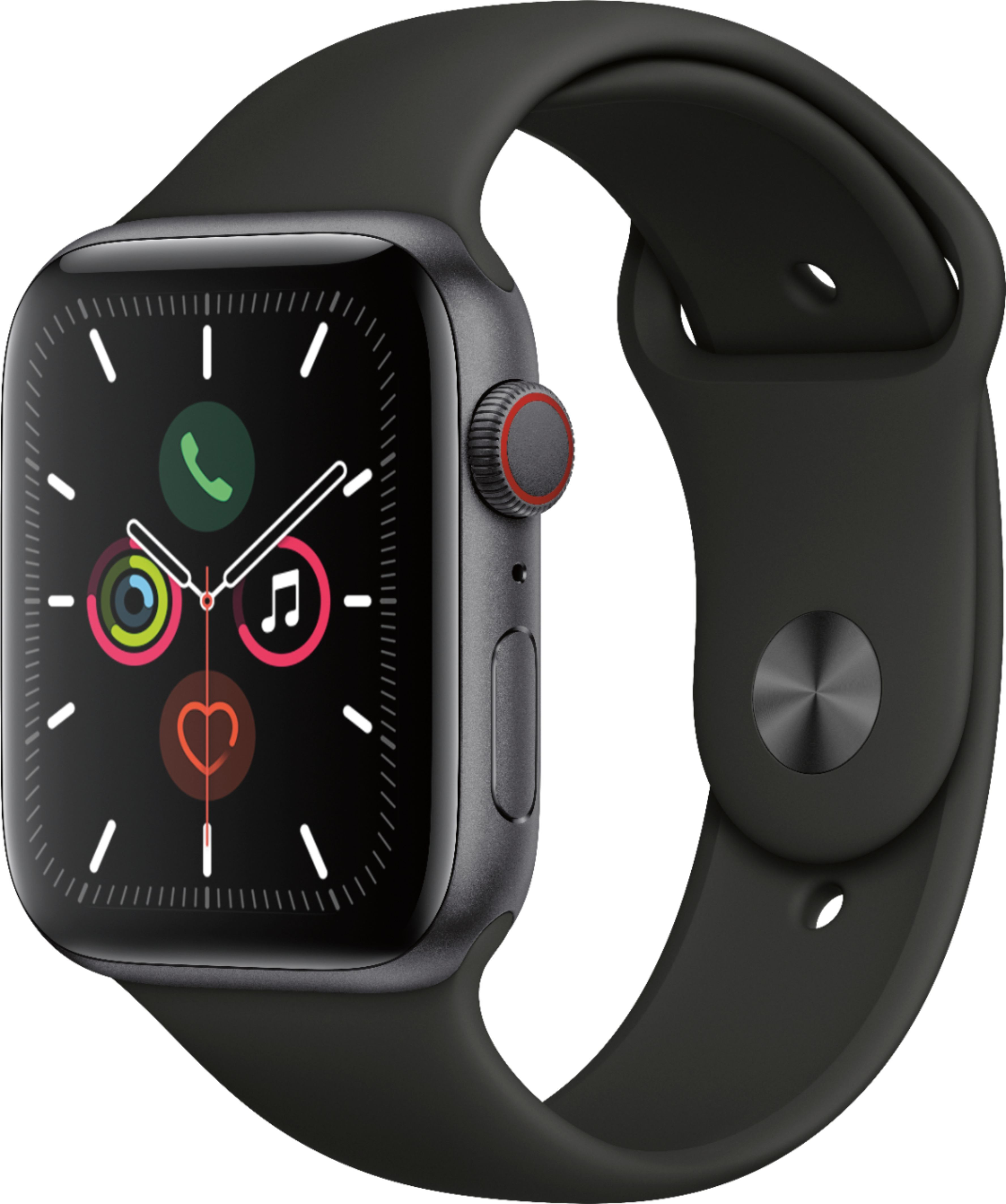 Apple Watch Series 5 (GPS + Cellular) 44mm Aluminum Case with Black Sport Band - Space Gray - (2019) | Best Buy U.S.