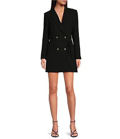 Gianni Bini Gina Notch Lapel Long Sleeve Button Front Tie Waist Blazer Wrap Mini Dress - 0 | Dillard's