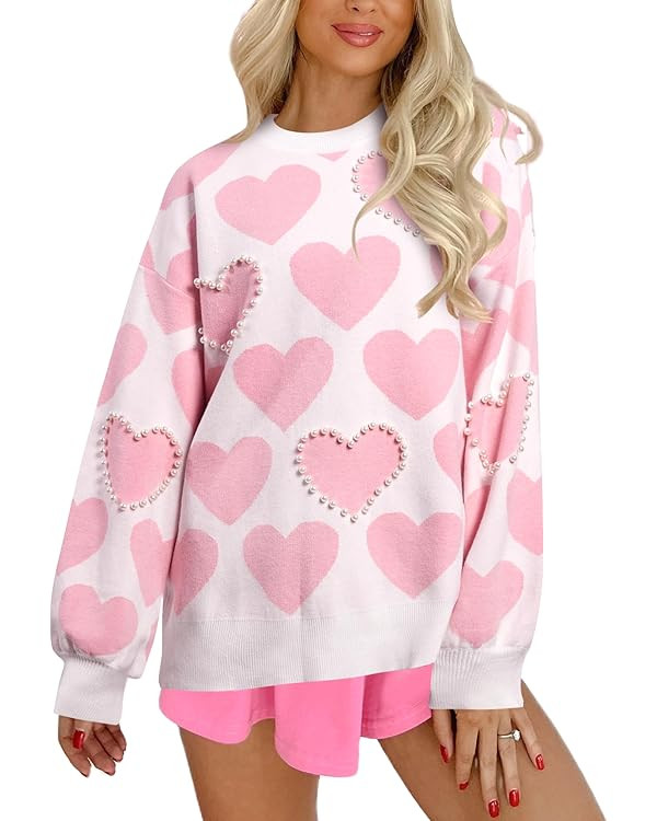 UNIQUEONE Valentines Sweater Women Love Sweatshirt Heart Graphic Knit Sweaters Valentine Day Over... | Amazon (US)
