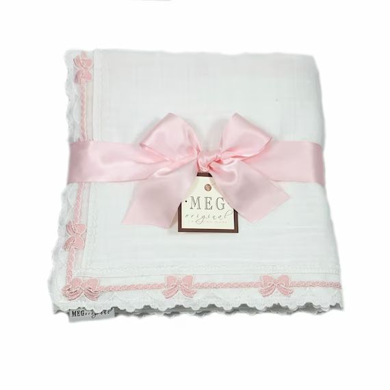 Heirloom Baby Blanket  White & Pink  Cotton Swaddle Blanket | Etsy | Etsy (US)
