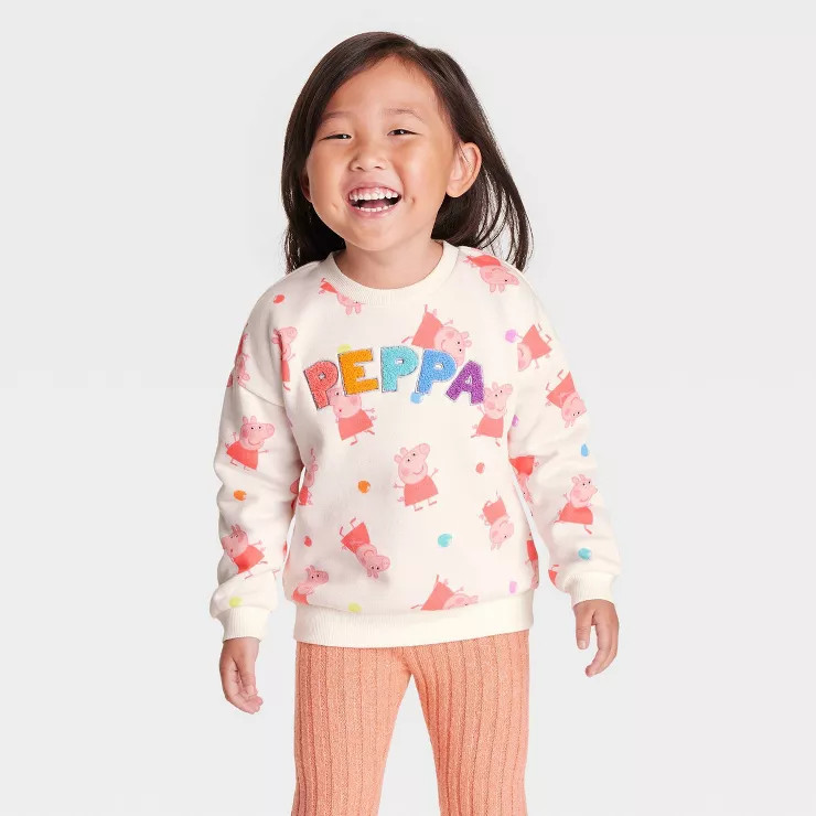 Toddler Girls' Peppa Pig Printed Pullover Sweatshirt - Ivory | Target