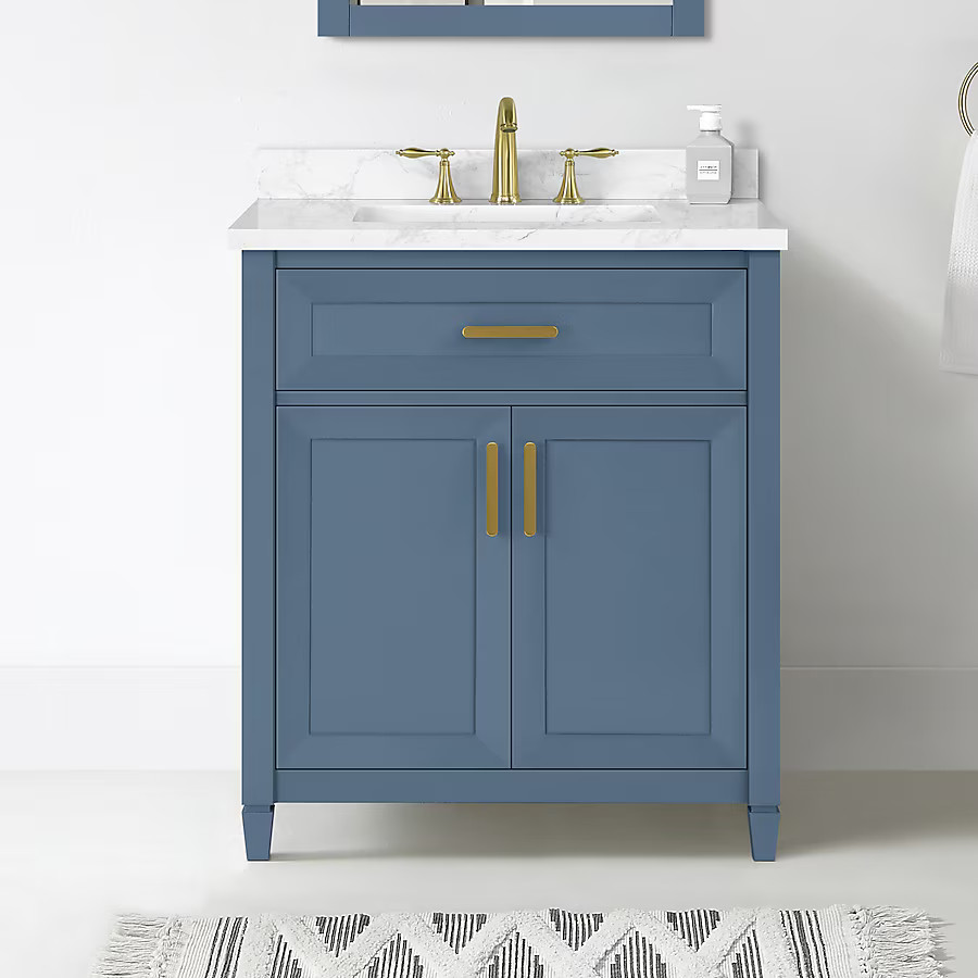 allen + roth Lancashire 30-in Chambray Blue Undermount Single Sink Bathroom Vanity with White Eng... | Lowe's