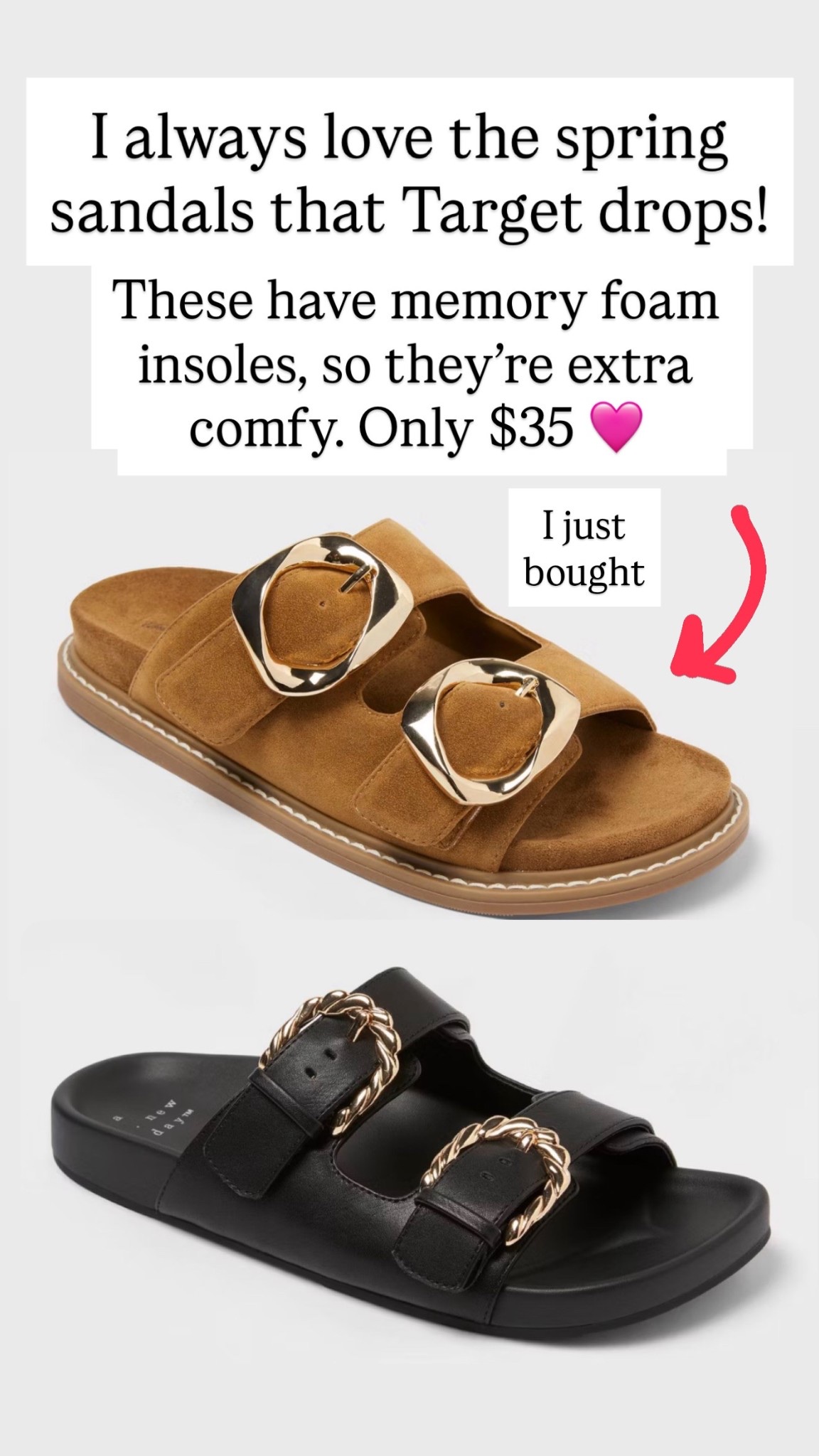 My favorite sandals for spring. I always love target sandals, these are adorable. I bought these for myself immediately.

#LTKgrwm #LTKootd