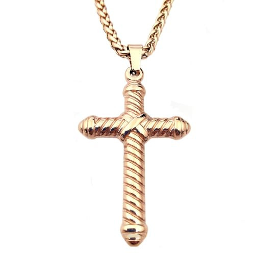 Cross Necklace for Men Stainless Steel Cross Pendant Necklace Christian Cross Pendant Rose gold Cross Necklaces Religious Fashion Jewelry Gifts Cross Necklace for women Exquisite gifts for men women | Amazon (US)