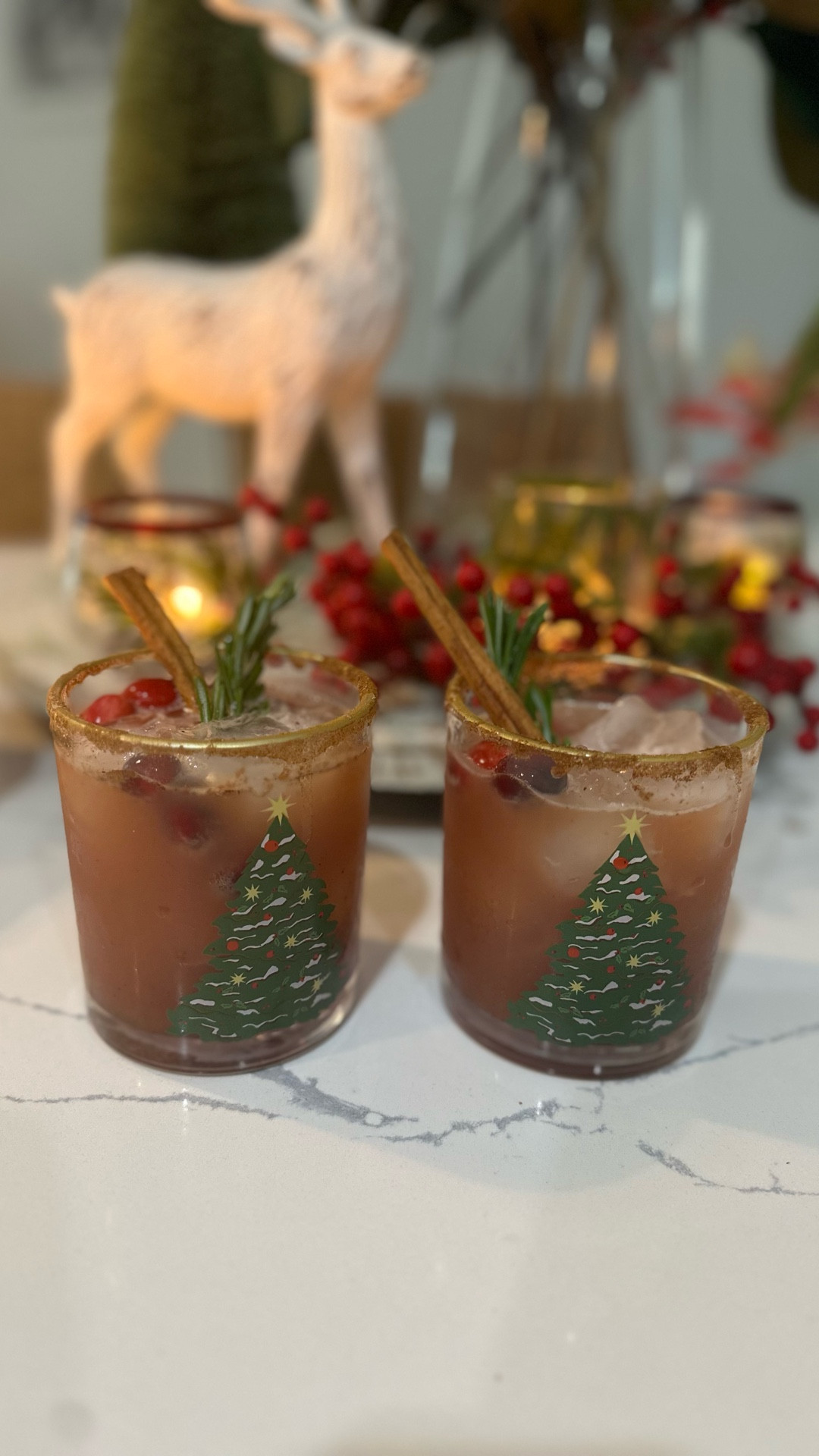 Christmas Spiced Margarita

2.5oz Pomegranate Juice
2oz Orange Juice 
2oz Tequila
1/2oz Orange Liqueur 
1 tsp Vanilla 
1/8tsp ground cinnamon 
1/8tsp ground ginger
1 pinch chili powder
Sprig of rosemary, cranberries , and cinnamon stick for garnish 

Shake all ingredients with ice in shaker and serve on ice in rocks glass with a cinnamon sugar rum. Garnish with rosemary, cranberries, and cinnamon stick. Cheers!

Christmas cocktail

#LTKHoliday #LTKHome #LTKfoodie