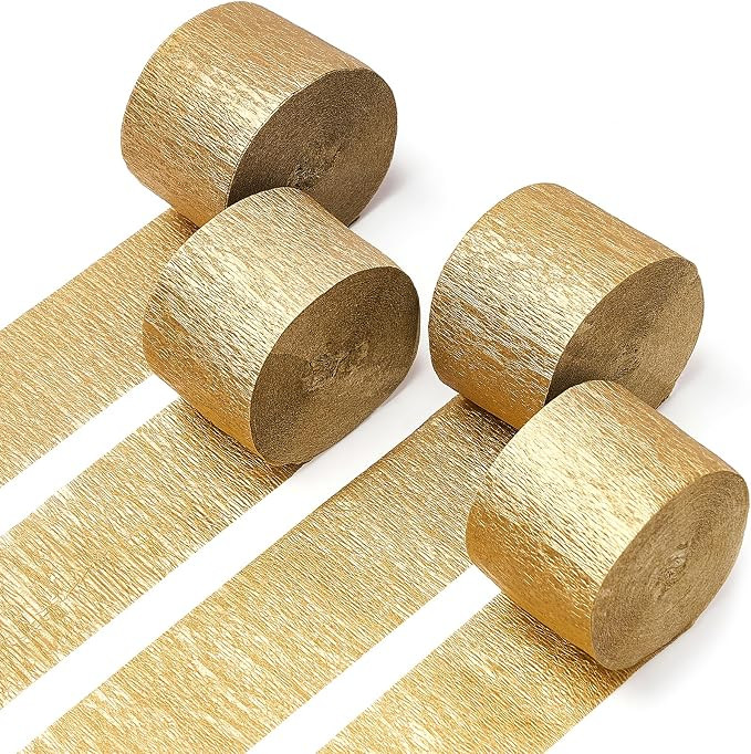 PartyWoo Gold Crepe Paper Streamers 4pcs 328ft Pack of Gold Crepe Paper for Wedding Birthday Baby... | Amazon (US)