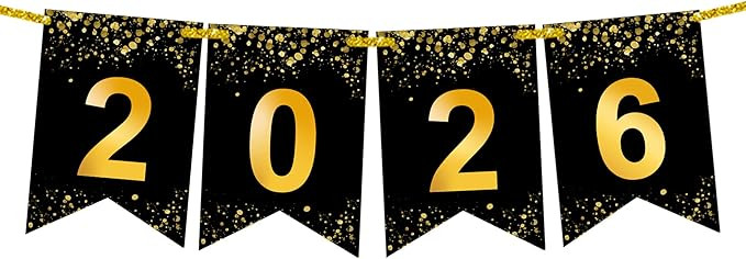KatchOn, Large New Year Banner 2026 Sign-8 Feet, No DIY | Black and Gold Banner 2026| New Years D... | Amazon (US)