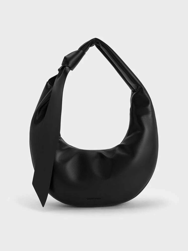 Toni Knotted Curved Hobo Bag - Noir | Charles & Keith UK