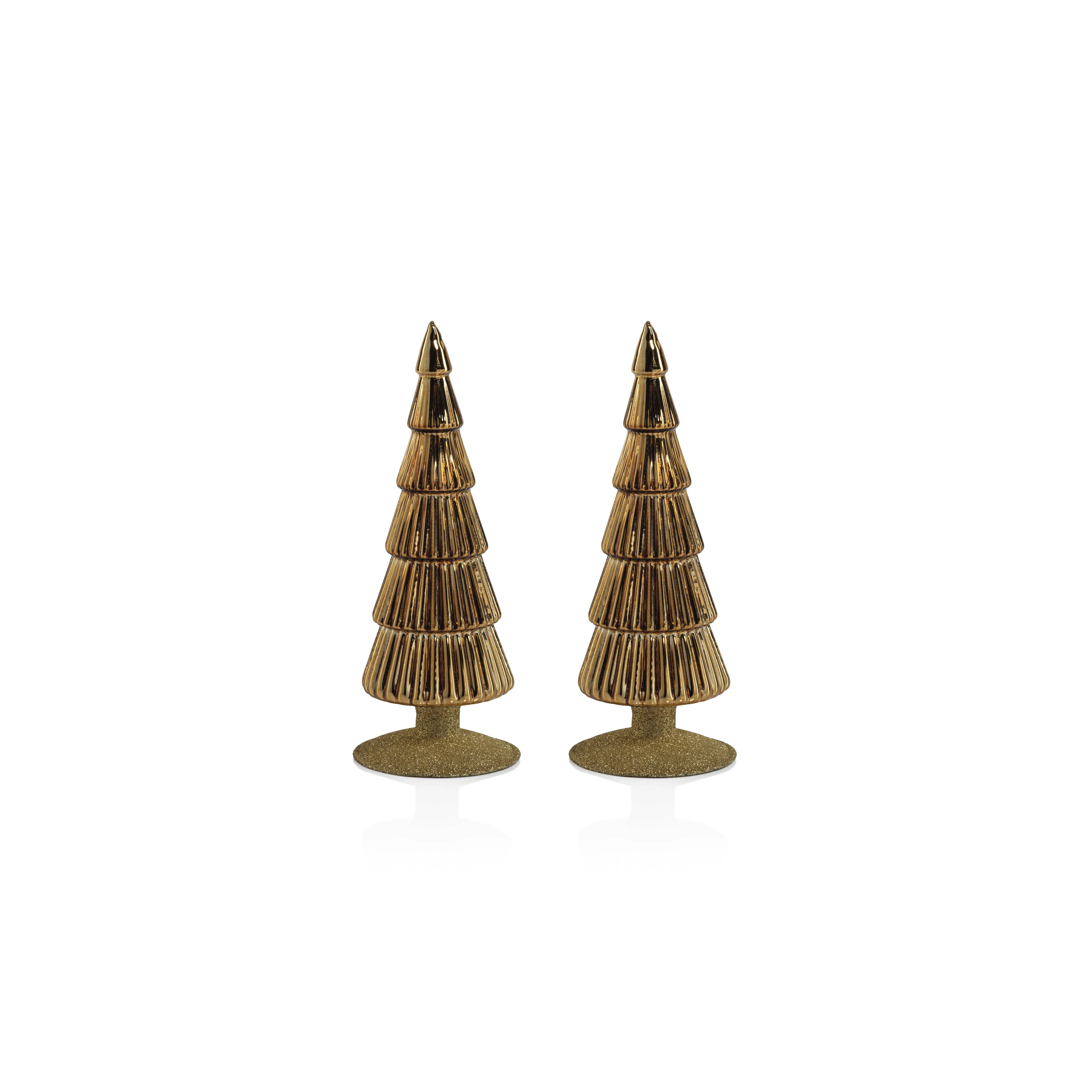 Dembe Classic Red Glass Tree on Gold Glitter Base, Set of 2 (Set of 2) | Wayfair North America