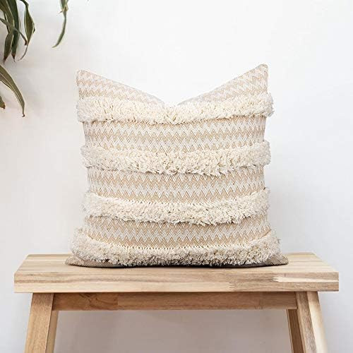 cygnus Boho Decorative Tufted Throw Pillow Covers Cotton Woven Modern Wave Geometric Textured Morocc | Amazon (US)