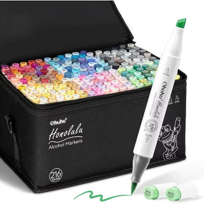 Ohuhu Brush Markers - 216-color Double Tipped Alcohol-based Art Marker Set -Brush & Chisel Dual Tips -Honolulu Series of Ohuhu Markers -Refillable Ink | Target