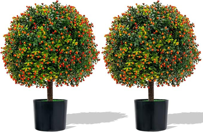Goplus 22'' Artificial Boxwood Topiary Ball Tree, Set of 2 UV Resistant Faux Potted Plants Artifi... | Amazon (US)