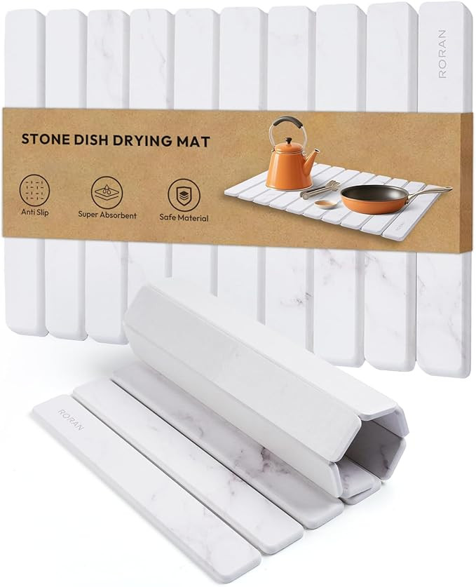 Stone Drying Mat for Kitchen Counter, 24"(L)×16"(W), Drying Matt Kitchen Counter, Stone Dish Dry... | Amazon (US)