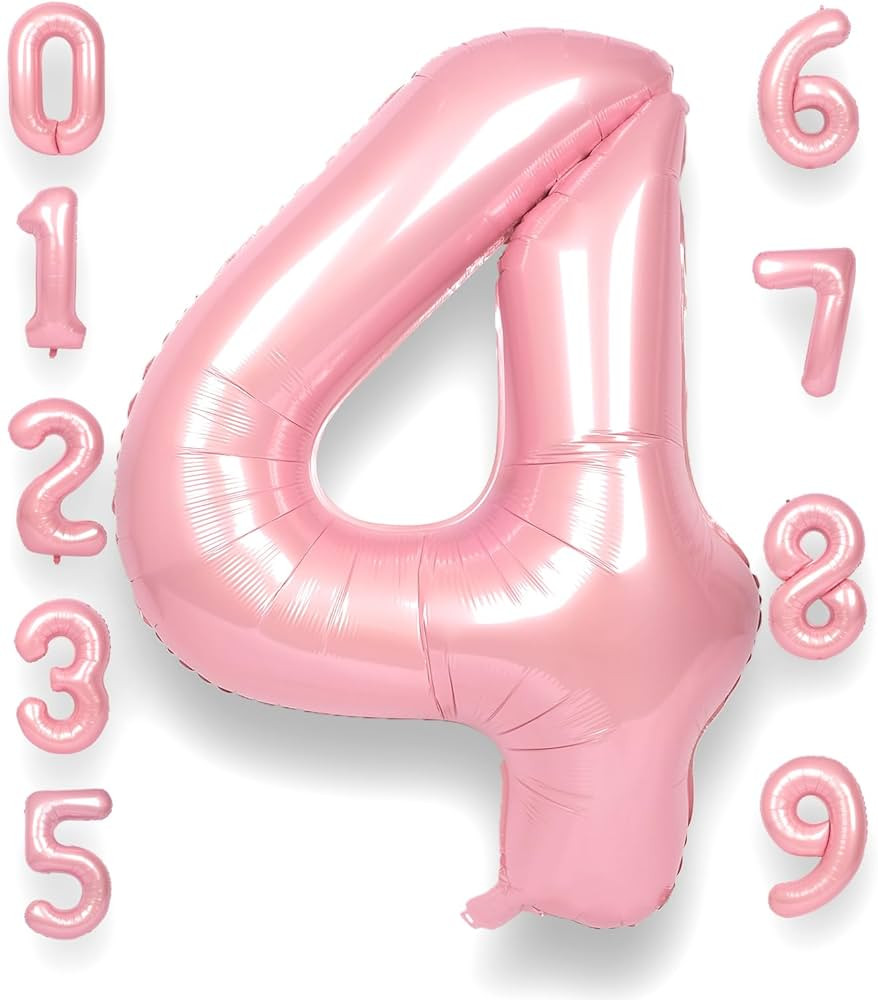 4 Balloon Number 40 Inch for Boy or Girl Big Pink 0-9 Foil Mylar Large 4 Number Balloon Happy 4th... | Amazon (US)