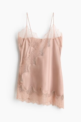 H & M - Lace-Trimmed Satin Camisole Top - Light Dusty Pink | H&M (US + CA)