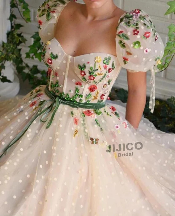 Floral Embroidered Lace Evening Gown Floral Wedding Dress  | Etsy | Etsy (US)