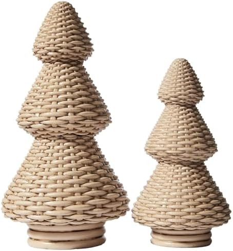 DN DECONATION Brown Christmas Tree Figurines, Natural Rattan Style Tabletop Christmas Decor, Set ... | Amazon (US)