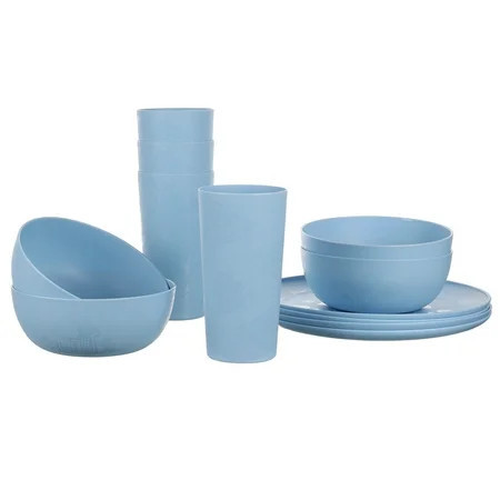 Mainstays 12-Piece Plastic Etched Gingerbread Dinnerware Set, Blue | Walmart (US)