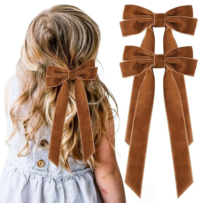 2PCS Velvet Hair Bows Brown Hair Ribbon Clips Big Fall Alligator Clips Hair Accessories for Women... | Amazon (US)
