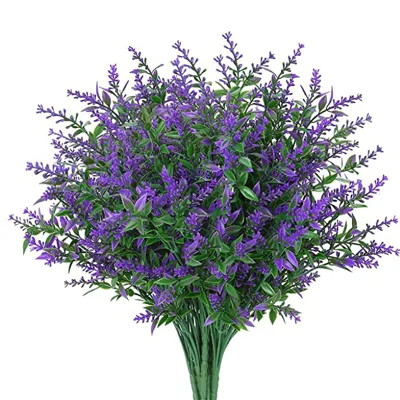 8 Bundles Artificial Lavender Flowers Outdoor Fake Plants Faux Plastic UV Resistant Flowers For Home Garden Porch Window Vase Hanging Planters Decorat | Wayfair North America