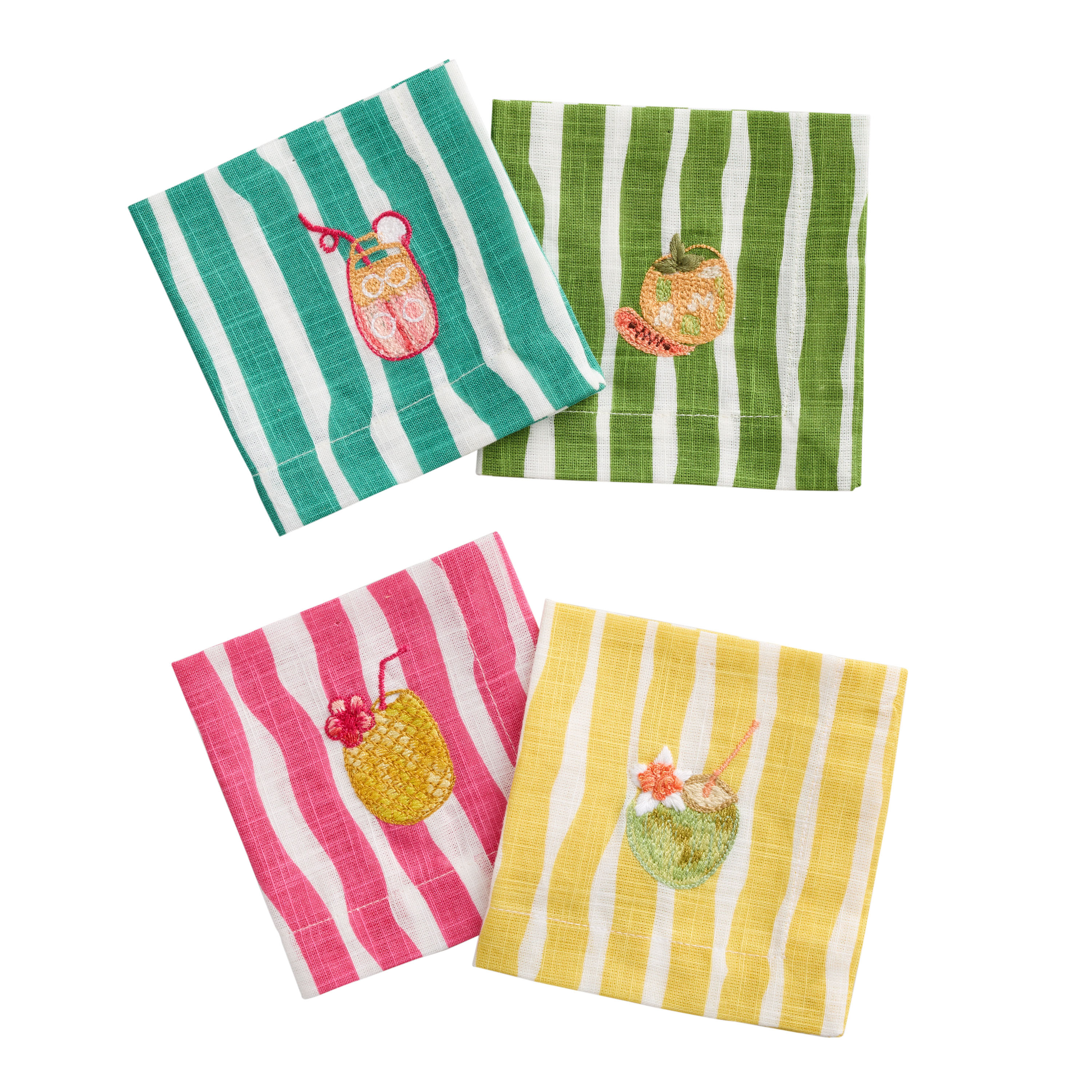 Tropical Drink Stripe Embroidered Cocktail Napkins 4 Pack | World Market