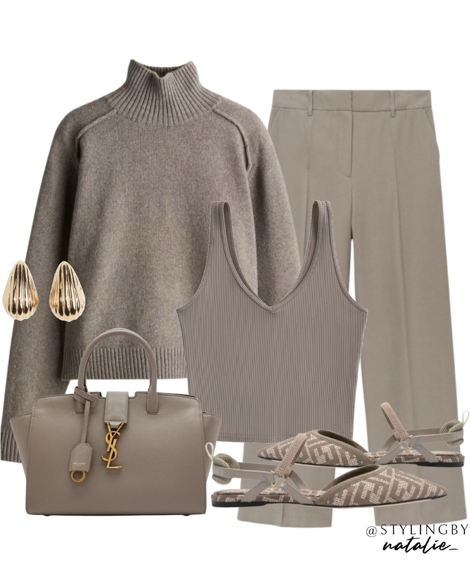 Knit turtleneck jumper, tailored trousers, v-neck cropped vest top, Saint Laurent bag, Fendi slingbacks & gold earrings.
Brown outfit, work wear, autumn outfit, fall look.

#LTKmodest #LTKautumn #LTKeurope